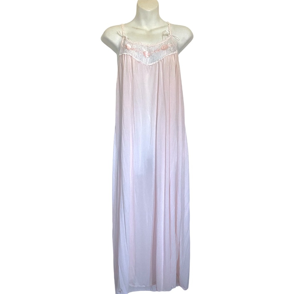 Vintage Violets & Roses Lace See-Through Pink Blush Shabby Chic Nightgown Medium